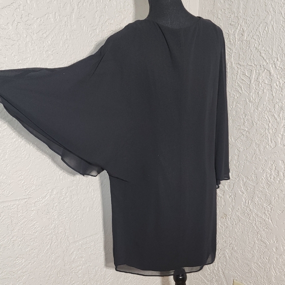 Black Chiffon Overlay Butterfly Sleeve Jeweled Midi Dress - Picture 5 of 5